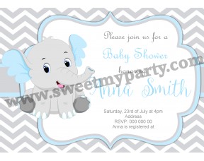 Blue and Grey Elephant Baby Shower Invitation,(7ebb)